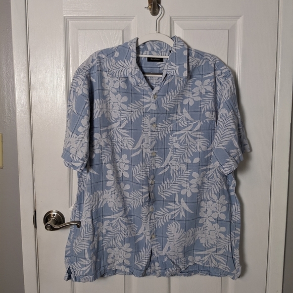 Club Room Linen/Cotton Tropical Foliage‎ Casual Blue Button Down Size Large - Picture 1 of 6